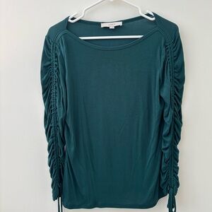 LOFT Women's Teal Ruched Sleeve Top